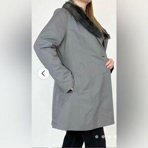 Vintage 60’s, 70’s ILGWU Union‎ Label Long grey faux fur trim coat sz. 18 1/2~XL